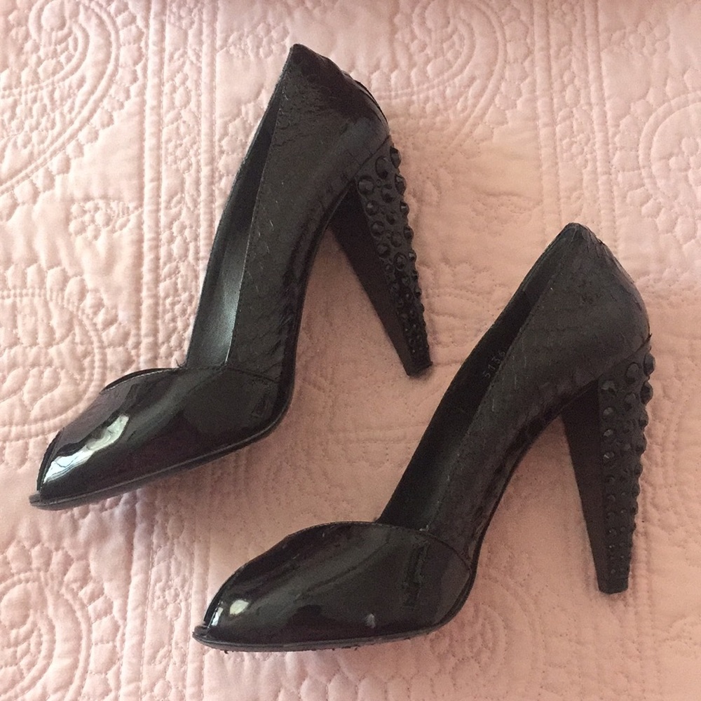 Miu Miu Studded Snake Skin Black Peep-Toe Pumps!